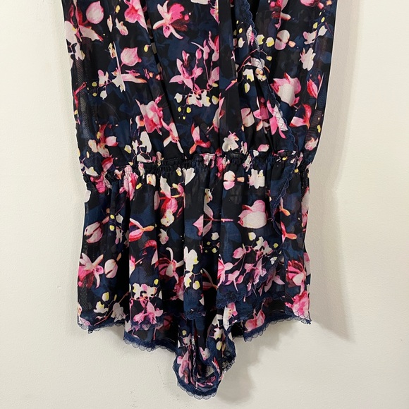 Betsey Johnson Sheer Blue Pink Floral V-Neck Romper Lingerie - Picture 6 of 13